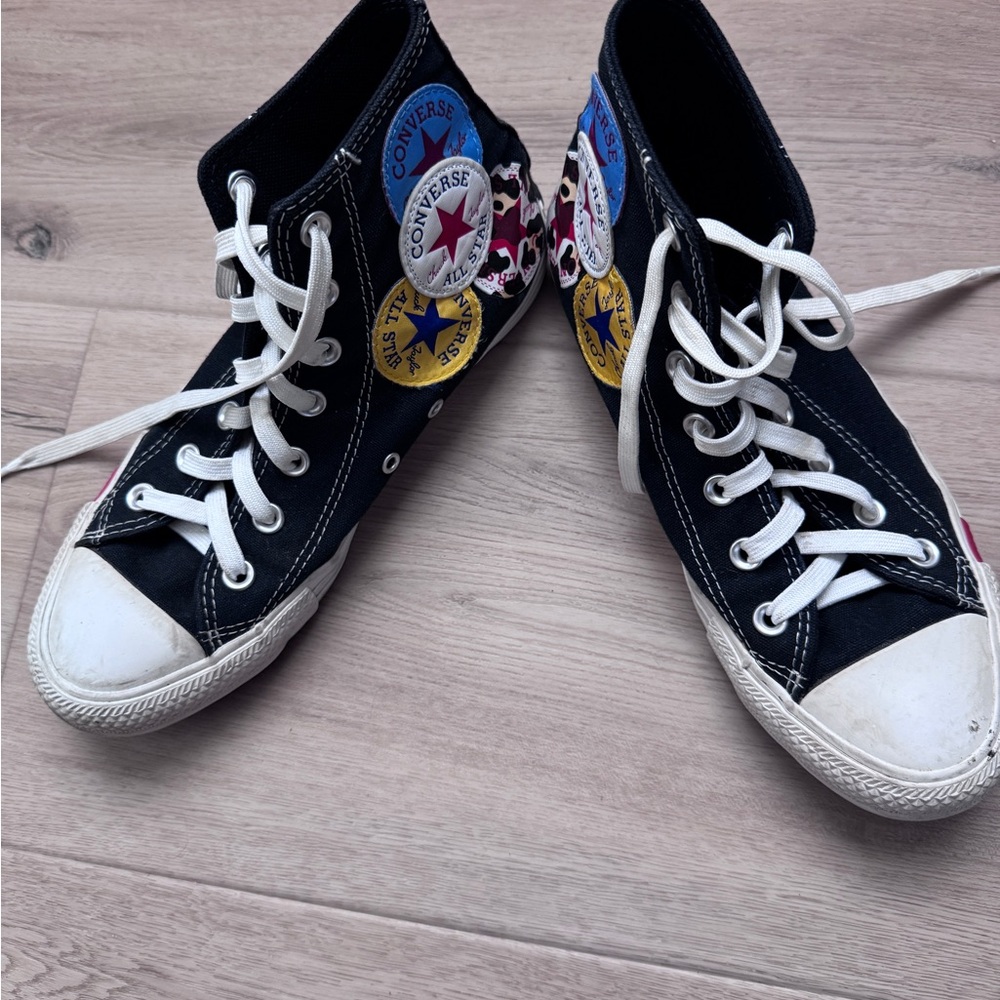 Converse Black High-Tops with Colorful Patches size 8(women)
